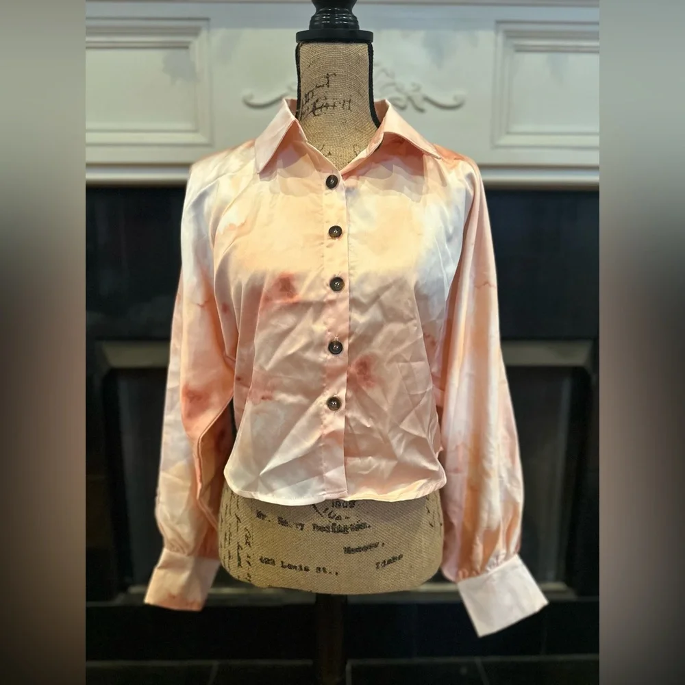 NWT Ghospell Cream and Orange Tie-Dye Button Down Shirt - Picture 2 of 10